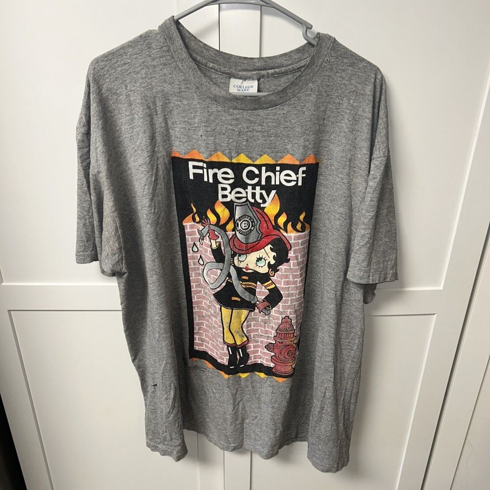 Vintage 1998 Betty Boop Fire Chief Betty Shirt Sz 2XL‎ Firefighter Single Stitch